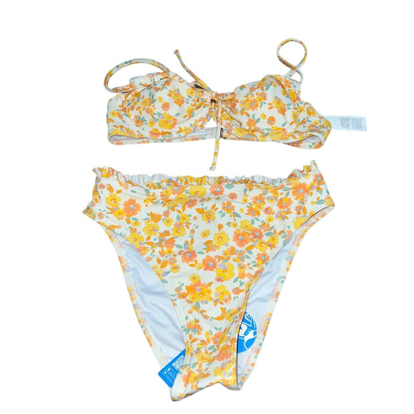 Cupshe Other - Cupshe Small Yellow Floral High Waisted Swim Suit Small